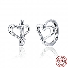 Classic Genuine 925 Sterling Silver Romantic Heart Love Shape Hoop Earrings for Women Fashion Earrings Jewelry SCE447 EARR-0546
