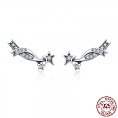 Authentic 925 Sterling Silver Elegant Shining Meteor Star Clear CZ Stud Earrings for Women Silver Earrings Jewelry SCE442 EARR-0503