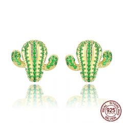 Fashion 925 Sterling Silver Green Cactus Plant Green CZ Small Stud Earrings for Women Fashion Earrings Jewelry BSE013 EARR-0525