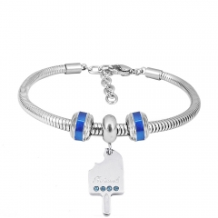 Stainless Steel Fashion Snake Chain Charm Bead Bracelet Women L085643