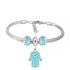 Stainless Steel Fashion Snake Chain Charm Bead Bracelet Women L085568