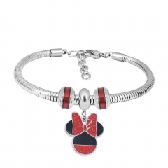 Stainless Steel Fashion Snake Chain Charm Bead Bracelet Women L085565