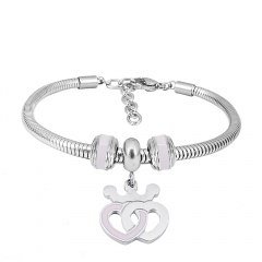 Stainless Steel Fashion Snake Chain Charm Bead Bracelet Women L085606