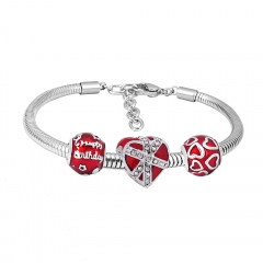 Stainless Steel Fashion Snake Chain Charm Bead Bracelet Women L145554