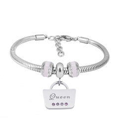 Stainless Steel Fashion Snake Chain Charm Bead Bracelet Women L085618