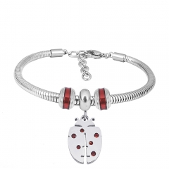 Stainless Steel Fashion Snake Chain Charm Bead Bracelet Women L085631