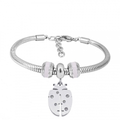 Stainless Steel Fashion Snake Chain Charm Bead Bracelet Women L085630