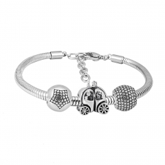 Stainless Steel Fashion Snake Chain Charm Bead Bracelet Women L120549