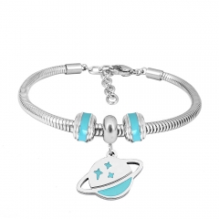 Stainless Steel Fashion Snake Chain Charm Bead Bracelet Women L085588