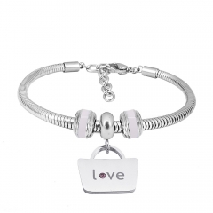 Stainless Steel Fashion Snake Chain Charm Bead Bracelet Women L085621
