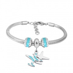 Stainless Steel Fashion Snake Chain Charm Bead Bracelet Women L085572