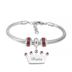 Stainless Steel Fashion Snake Chain Charm Bead Bracelet Women L085628