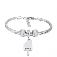 Stainless Steel Fashion Snake Chain Charm Bead Bracelet Women L085644