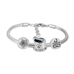 Stainless Steel Fashion Snake Chain Charm Bead Bracelet Women L125555