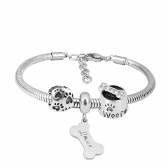 Stainless Steel Fashion Snake Chain Charm Bead Bracelet Women L125542
