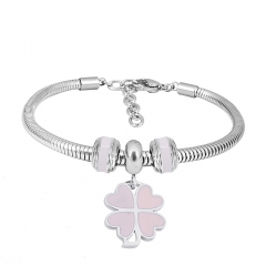 Stainless Steel Fashion Snake Chain Charm Bead Bracelet Women L085598