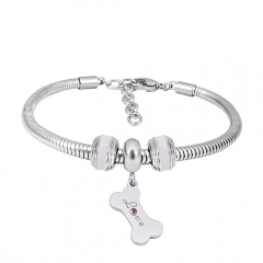 Stainless Steel Fashion Snake Chain Charm Bead Bracelet Women L085624