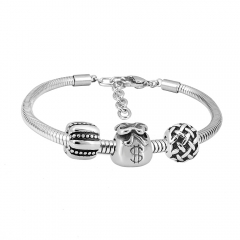 Stainless Steel Fashion Snake Chain Charm Bead Bracelet Women L120553