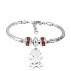Stainless Steel Fashion Snake Chain Charm Bead Bracelet Women L085641