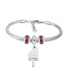 Stainless Steel Fashion Snake Chain Charm Bead Bracelet Women L085642