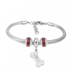 Stainless Steel Fashion Snake Chain Charm Bead Bracelet Women L085625