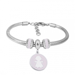 Stainless Steel Fashion Snake Chain Charm Bead Bracelet Women L085569