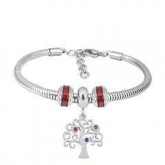 Stainless Steel Fashion Snake Chain Charm Bead Bracelet Women L085617