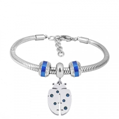 Stainless Steel Fashion Snake Chain Charm Bead Bracelet Women L085629