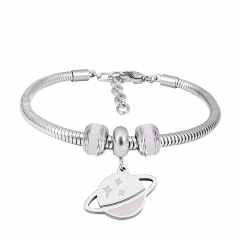 Stainless Steel Fashion Snake Chain Charm Bead Bracelet Women L085587