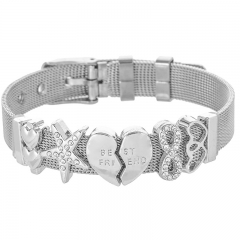 Fashion Personalized Mesh Stainless Steel Slide Custom Women Charm Bracelet with Aolly Charms BS-2127A