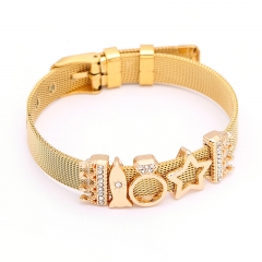 Fashion Personalized Mesh Stainless Steel Slide Custom Women Charm Bracelet with Aolly Charms BS-2113B