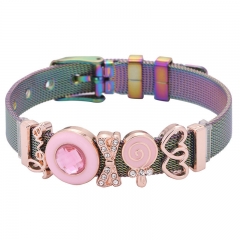 Fashion Personalized Mesh Stainless Steel Slide Custom Women Charm Bracelet with Aolly Charms BS-2125