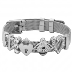 Fashion Personalized Mesh Stainless Steel Slide Custom Women Charm Bracelet with Aolly Charms BS-2123A
