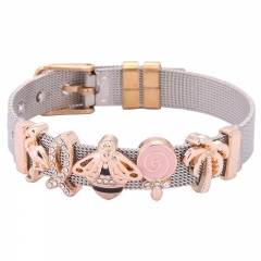 Fashion Personalized Mesh Stainless Steel Slide Custom Women Charm Bracelet with Aolly Charms BS-2126C