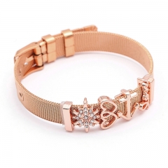 Fashion Personalized Mesh Stainless Steel Slide Custom Women Charm Bracelet with Aolly Charms BS-2115C