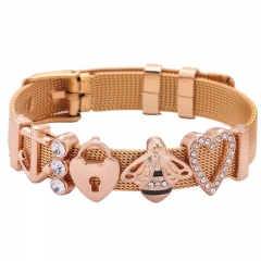 Fashion Personalized Mesh Stainless Steel Slide Custom Women Charm Bracelet with Aolly Charms BS-2123C
