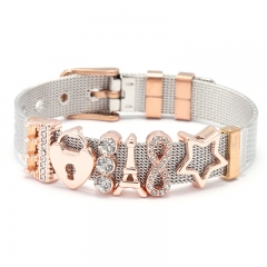Fashion Personalized Mesh Stainless Steel Slide Custom Women Charm Bracelet with Aolly Charms BS-2119