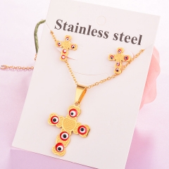 stainless steel enamel evil eye necklace earring set XXXS-0087