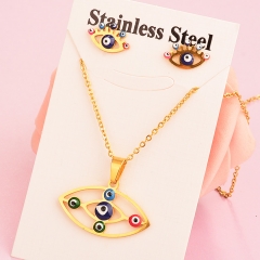 stainless steel enamel evil eye necklace earring set XXXS-0101