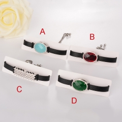 stainless steel adjustable leather jewelry copper zircon charms bracelet TTTB-0105