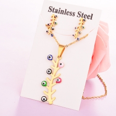 stainless steel enamel evil eye necklace earring set XXXS-0095