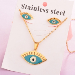 stainless steel enamel evil eye necklace earring set XXXS-0086