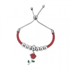 Stainless Steel Women Adjustable Red Leather Charm Bracelet SL031
