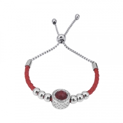Stainless Steel Women Adjustable Red Leather Charm Bracelet SL046