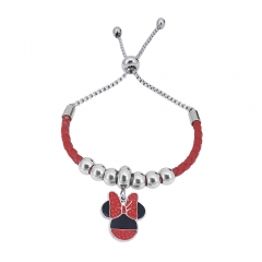 Stainless Steel Women Adjustable Red Leather Charm Bracelet SL035