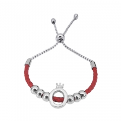 Stainless Steel Women Adjustable Red Leather Charm Bracelet SL042
