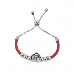 Stainless Steel Women Adjustable Red Leather Charm Bracelet SL050