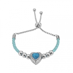 Stainless Steel Women Adjustable Blue Leather Charm Bracelet SL107