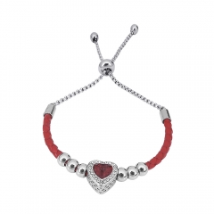 Stainless Steel Women Adjustable Red Leather Charm Bracelet SL048