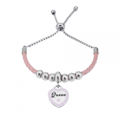 Stainless Steel Women Adjustable PinkLeather Charm Bracelet SL058